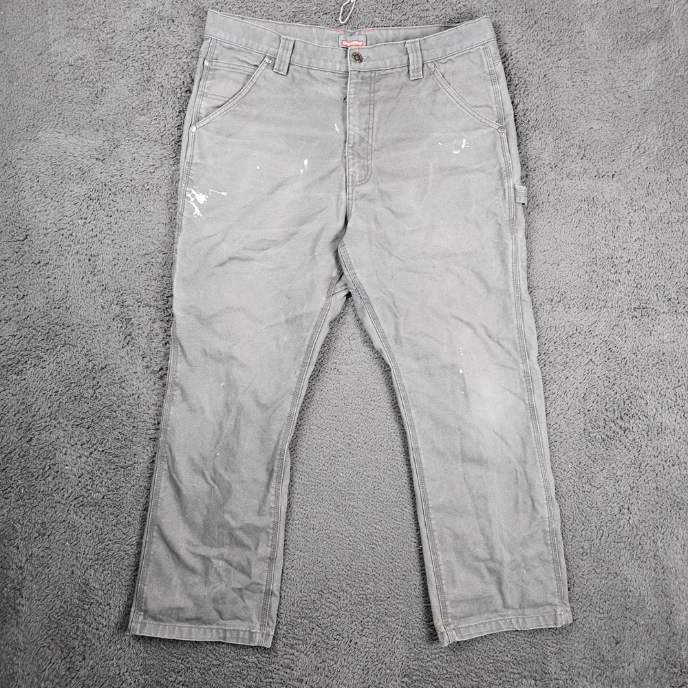 Craftsman Mens Gray‎ Canvas Carpenter Work Pants Distressed Paint Splatter 36x28